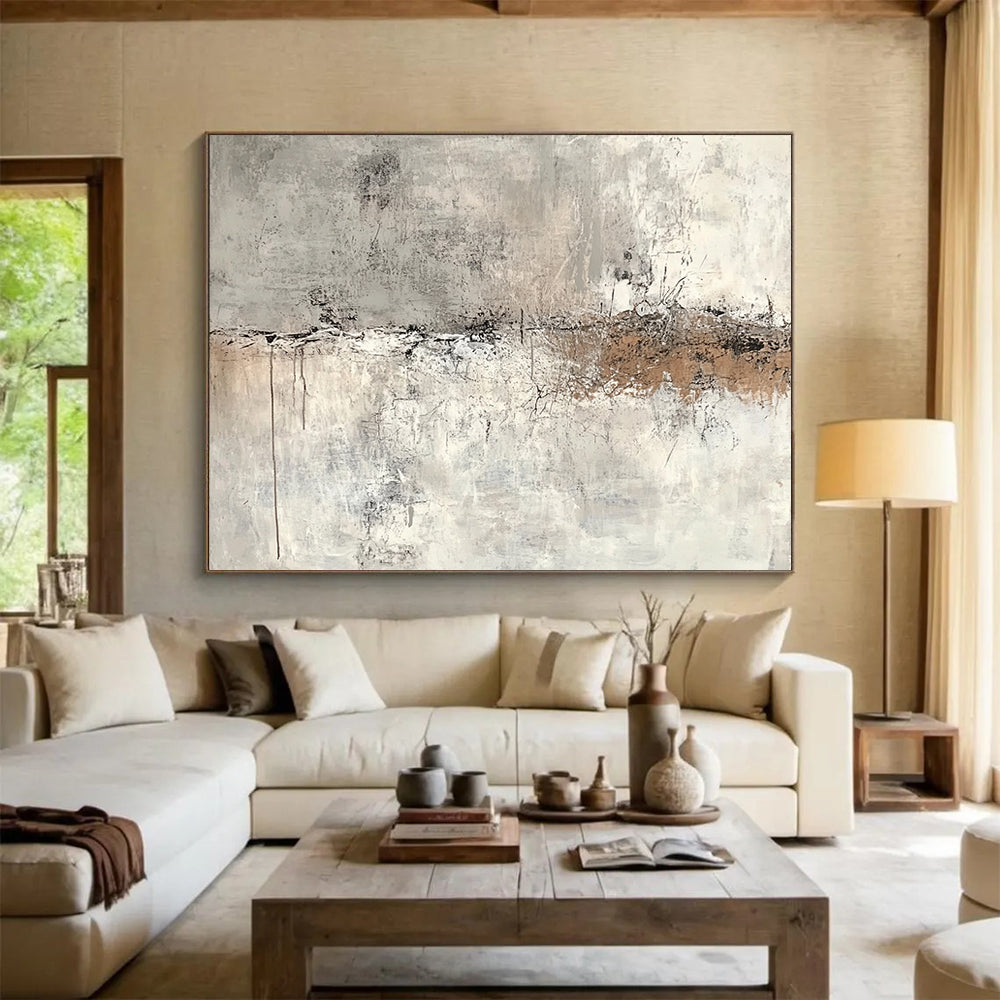 “Neutral Abstract Layers” - Gray, Beige, Abstract Minimalist Painting On Canvas HB1108