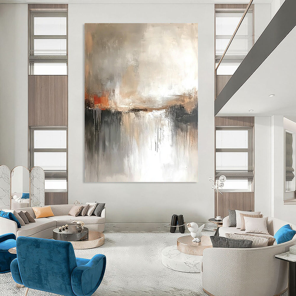Contemporary abstract painting with muted colors, gray tones, and atmospheric effect, inspired by J.M.W. Turner’s expressive landscapes. DLZ0406