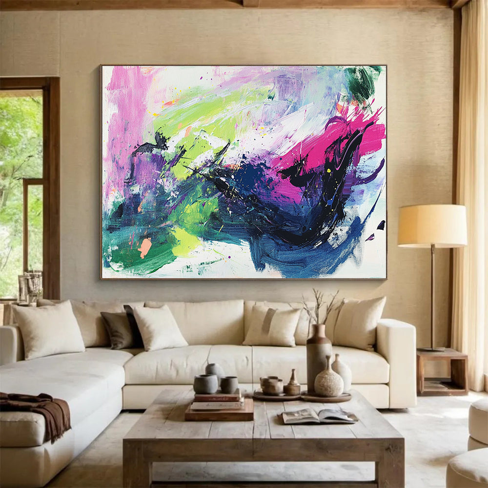 “Vibrant Color Splash Abstract” - Vibrant Palette, Energetic Splashes Painting On Canvas HB0875