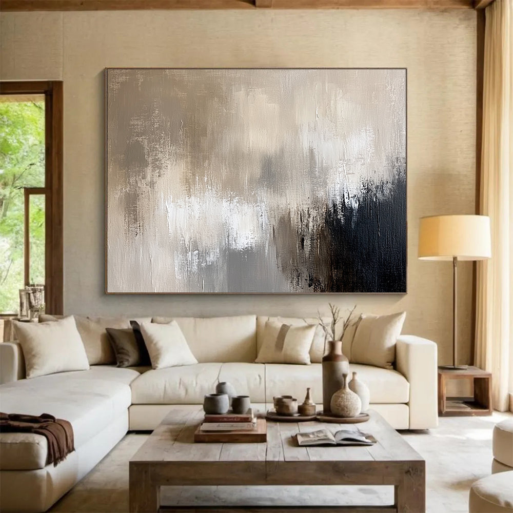 “Neutral Textured Abstract” - Beige, gray, white, black; Textured neutral abstract; Acrylic Painting On Canvas HB1278