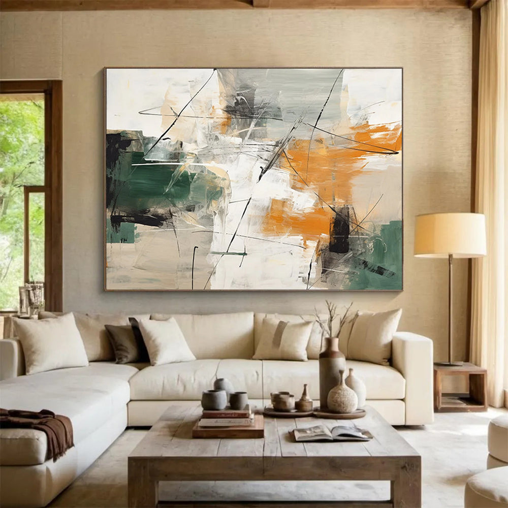 Green - Orange Line Abstract Painting - Fresh for Nordic - Style Dining Room DLZ100