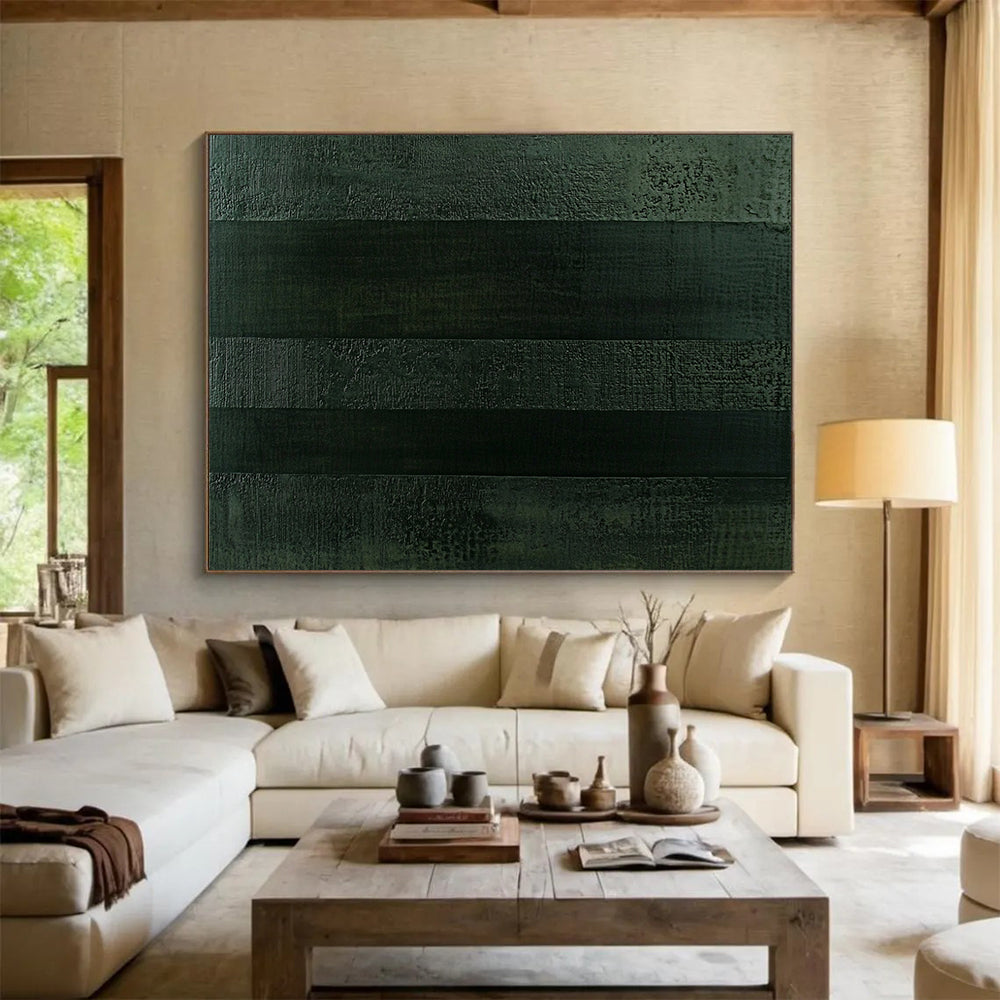 “Textured Dark Green Stripes” - Minimalist Abstract Painting HB0527