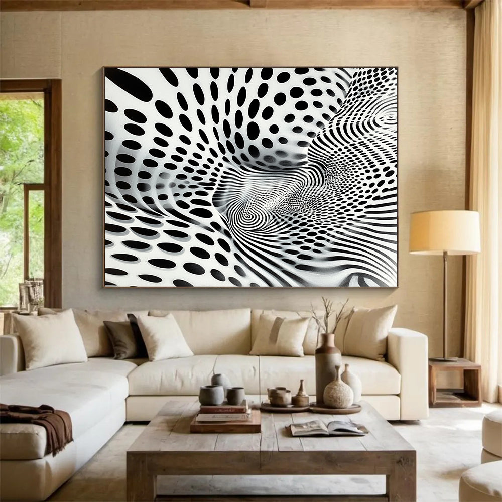 Black & White Wavy Dots and Lines - “Optical Illusion Odyssey” Painting On Canvas HB190