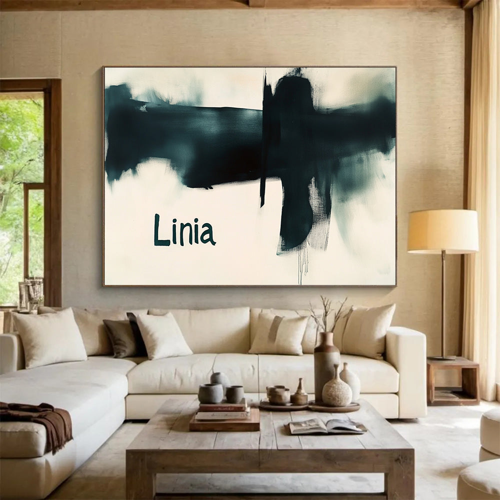 “Black Abstract ‘Linia’” - Black, white, Minimalist Abstract Painting HB0632