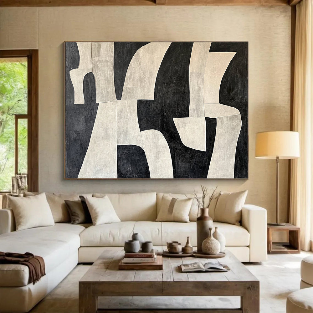 Monochromatic Abstract Forms - Minimalist Geometric Painting On Canvas HB0459