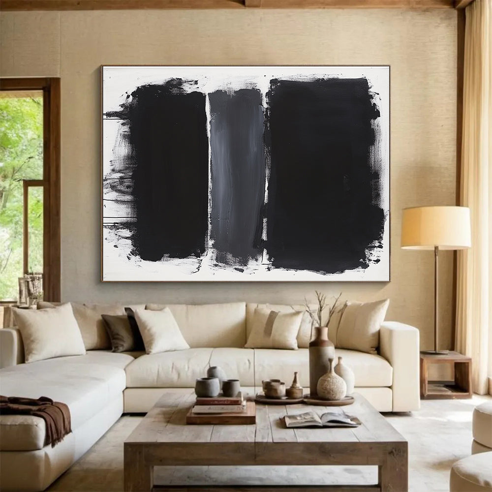 Black, Gray and White Layered Rectangles "Subtle Depth" Painting On Canvas HB277