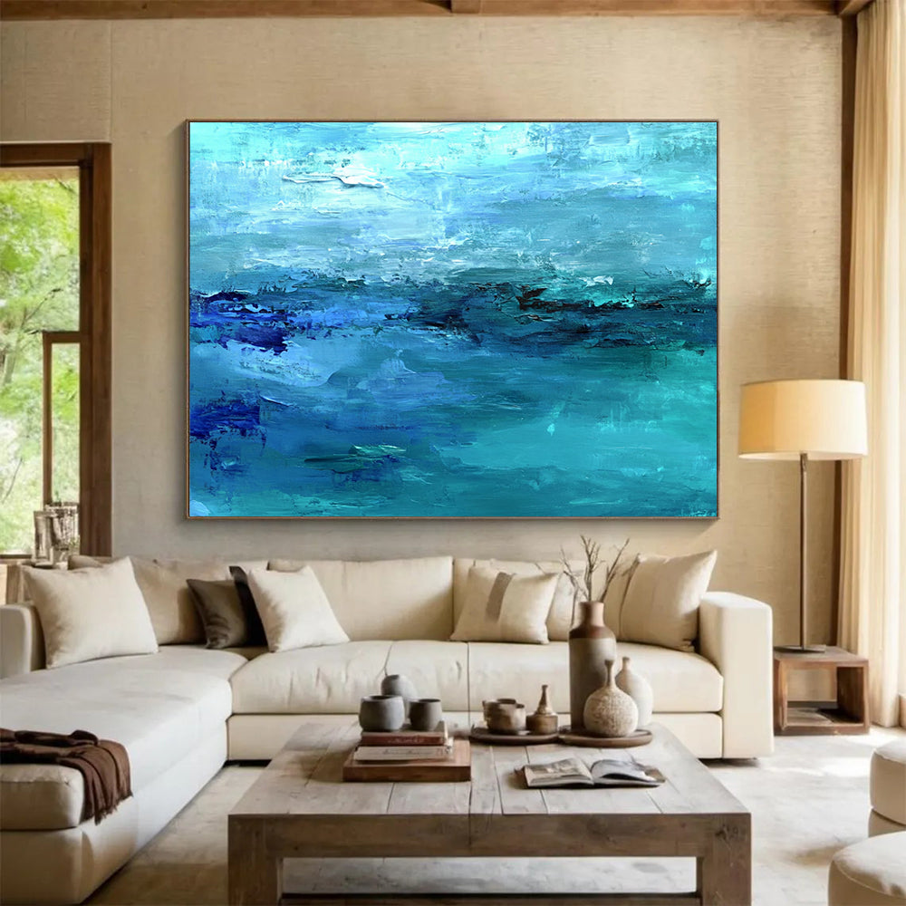 “Turquoise Ocean Waves” - Turquoise, Blue, Abstract Sea - Textured Acrylic Painting HB1506