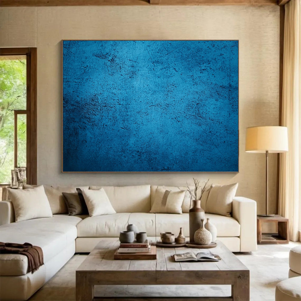 Solid Blue Textured Background - Minimalist Abstract Painting On Canvas HB0470