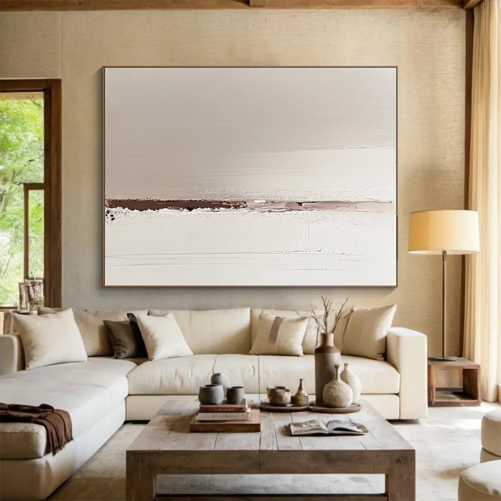 “Subtle Earth - Tone Divide” - Soft beige, brown, white, Minimalist Abstract Painting On Canvas HB0610