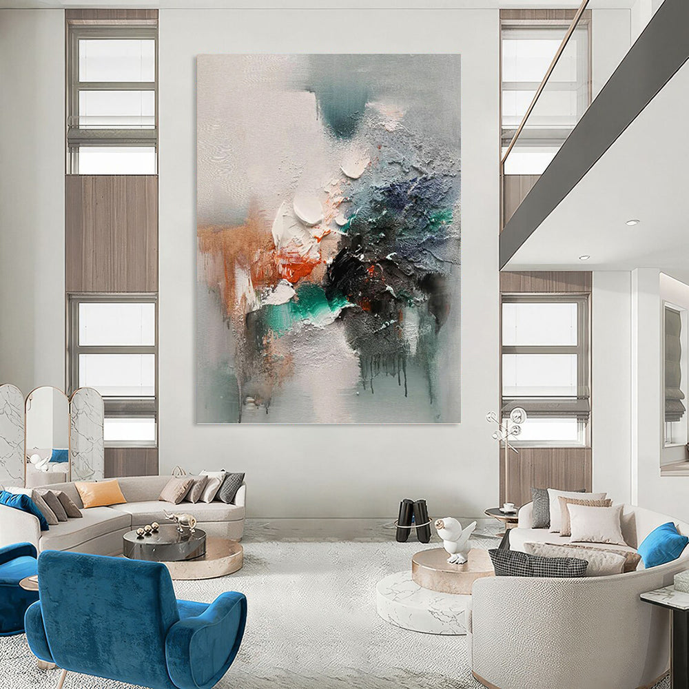 Extended - Height Vertical Hand - Painted Textured Custom Abstract Elegy for Bedroom and Hotel DKH1572