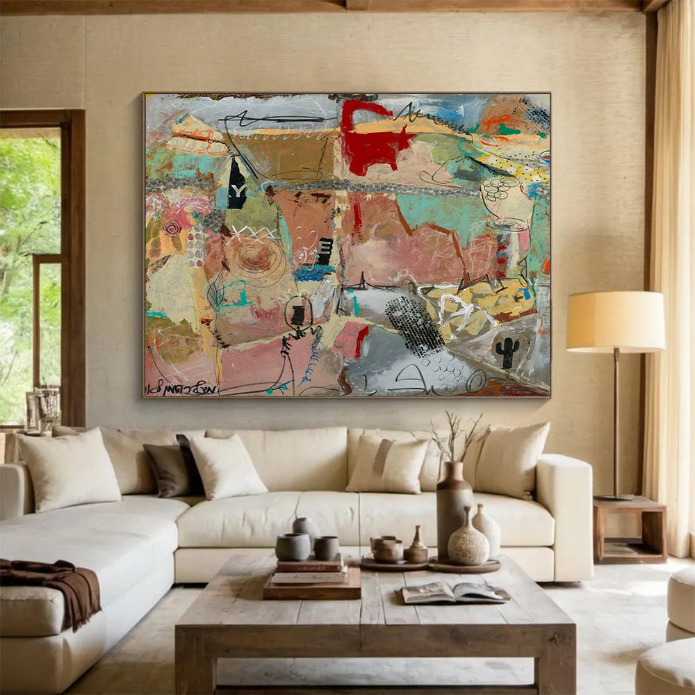 Earth - Toned Abstract Collage - Rustic Living Room or Office Art DLZ243
