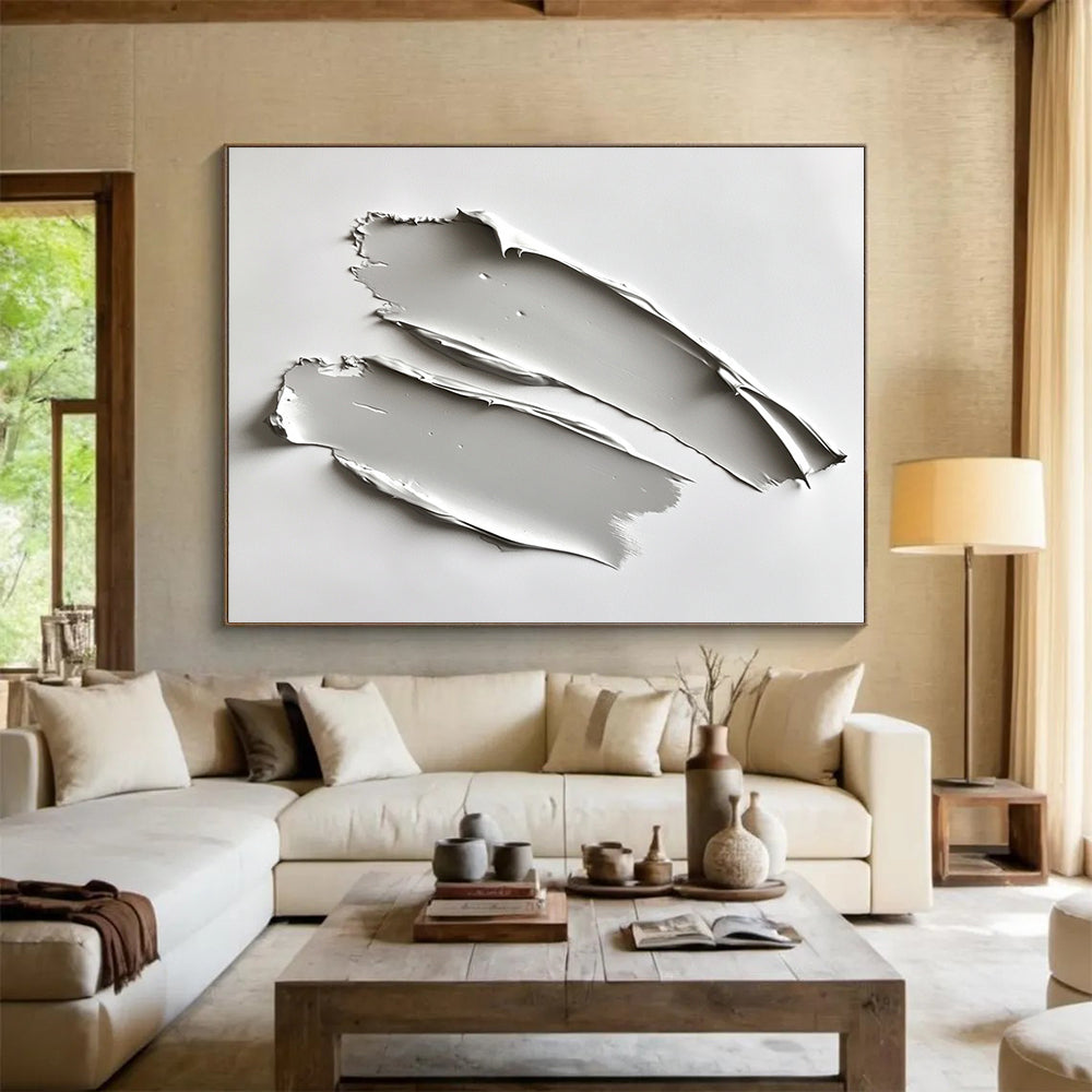 “Minimalist Gray Strokes” - Gray, White, Textural Abstract Painting On Canvas HB0690
