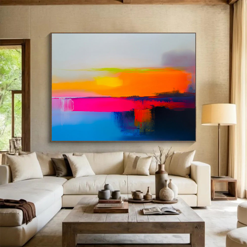 “Bold Color - Field Sunset” - Orange, Pink, Purple, Blue, Abstracted Sunset Scene - Acrylic Painting HB1662