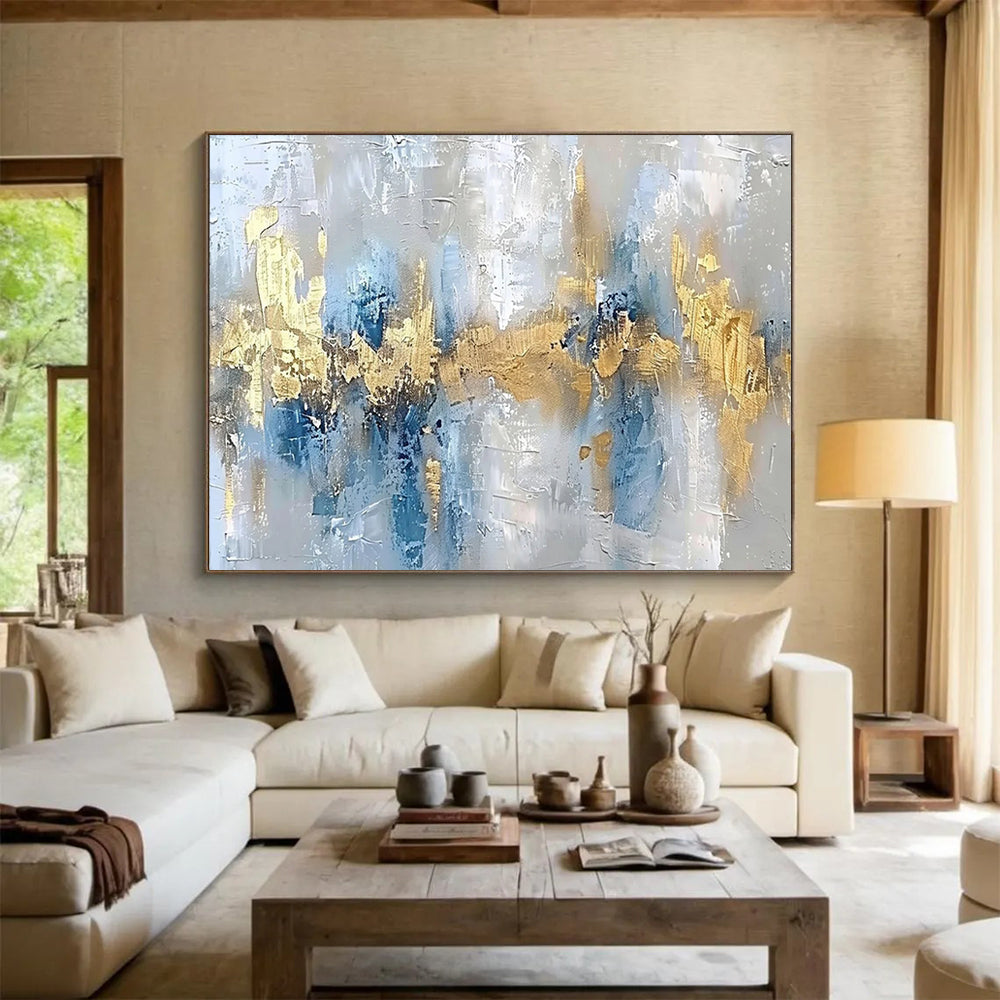 Blue & Gold Abstract Serenity - Calming Bedroom Retreat DLZ046
