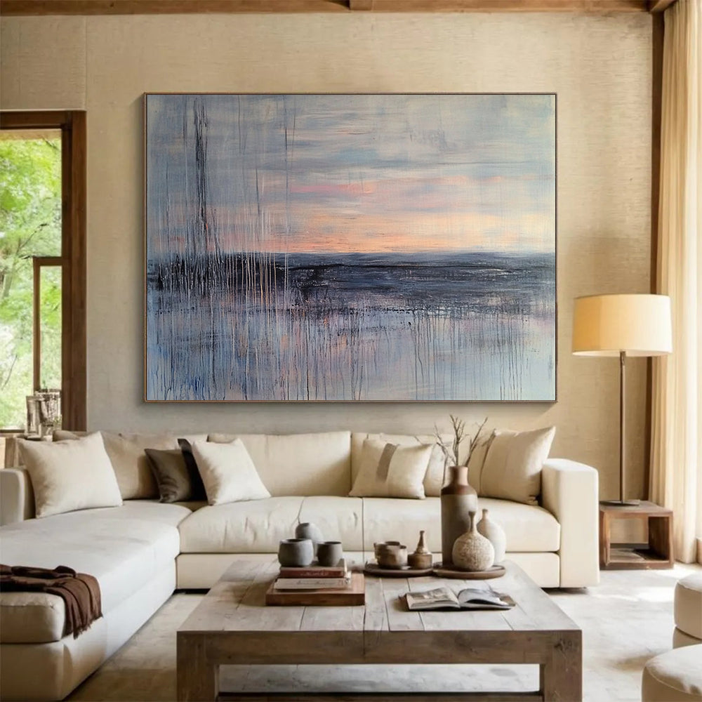 “Muted Sunset Landscape” - Gray, Pink, Orange, Abstract Dusk - Expressive Acrylic Painting HB1500