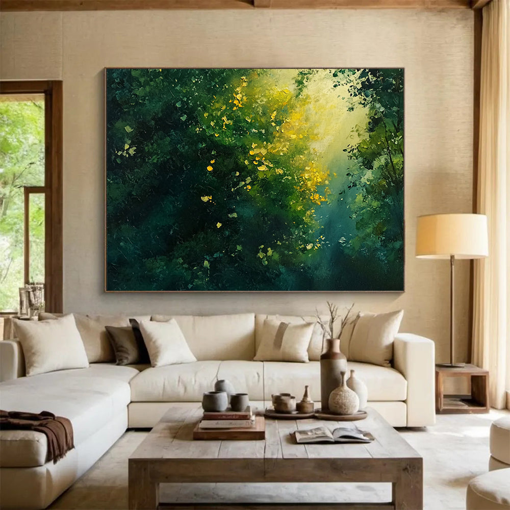 “Sunlight Through Forest” - Greens, Yellows, Golds, Forest Scene - Impressionist Oil Painting HB1575