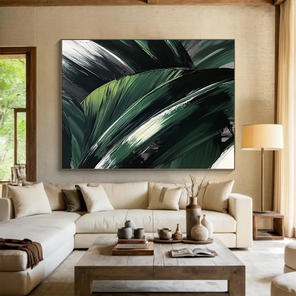 “Textured Green Leaf Layers” - Dark Green, Light Green, White, Abstract Leaf - like Textures - Acrylic Painting HB1632