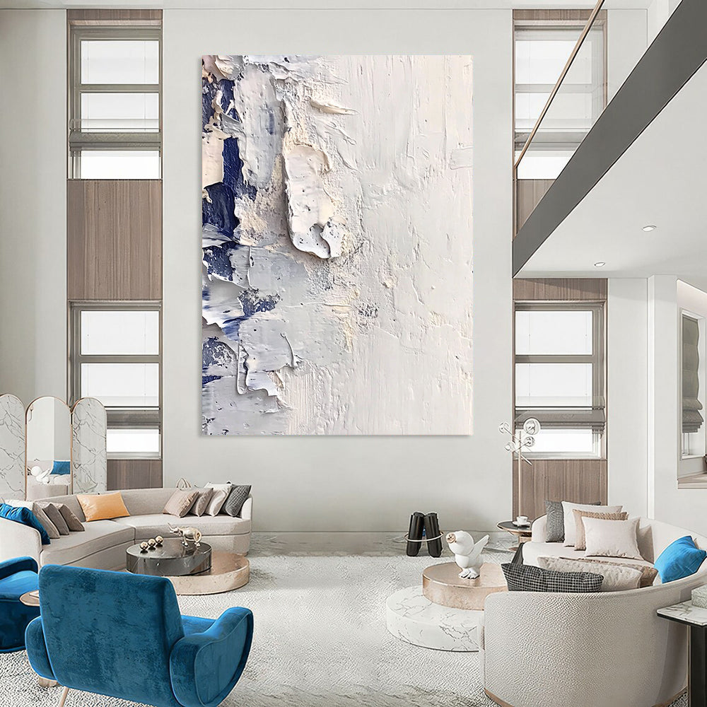 Large contemporary hand-painted abstract artwork featuring white snow and ice with thick impasto textures reminiscent of Richard Schmid's style. DLZ0676
