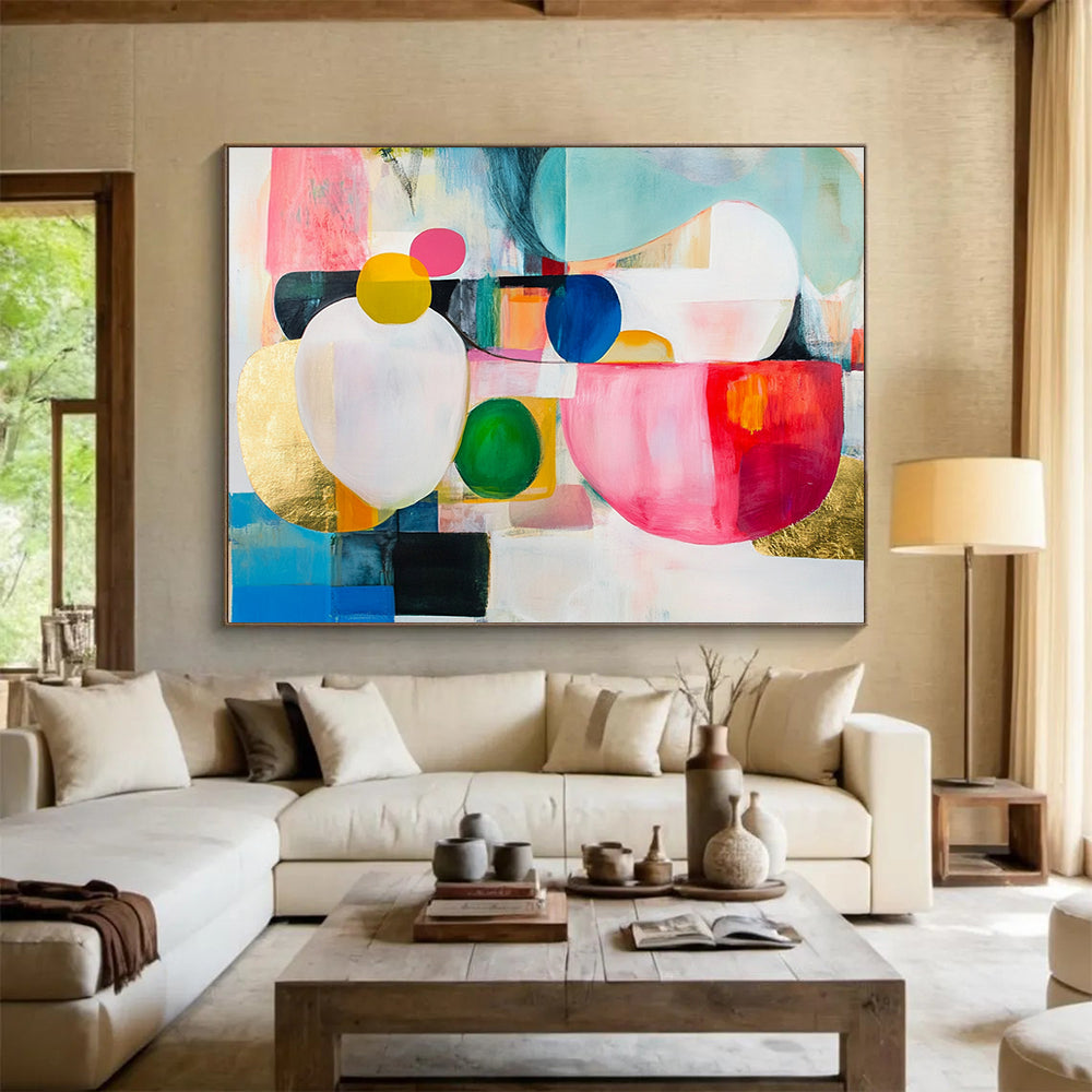 “Colorful Orbs” - Pink, Blue, Green, Circular Shapes - Abstract Expressionist Acrylic Painting HB1530