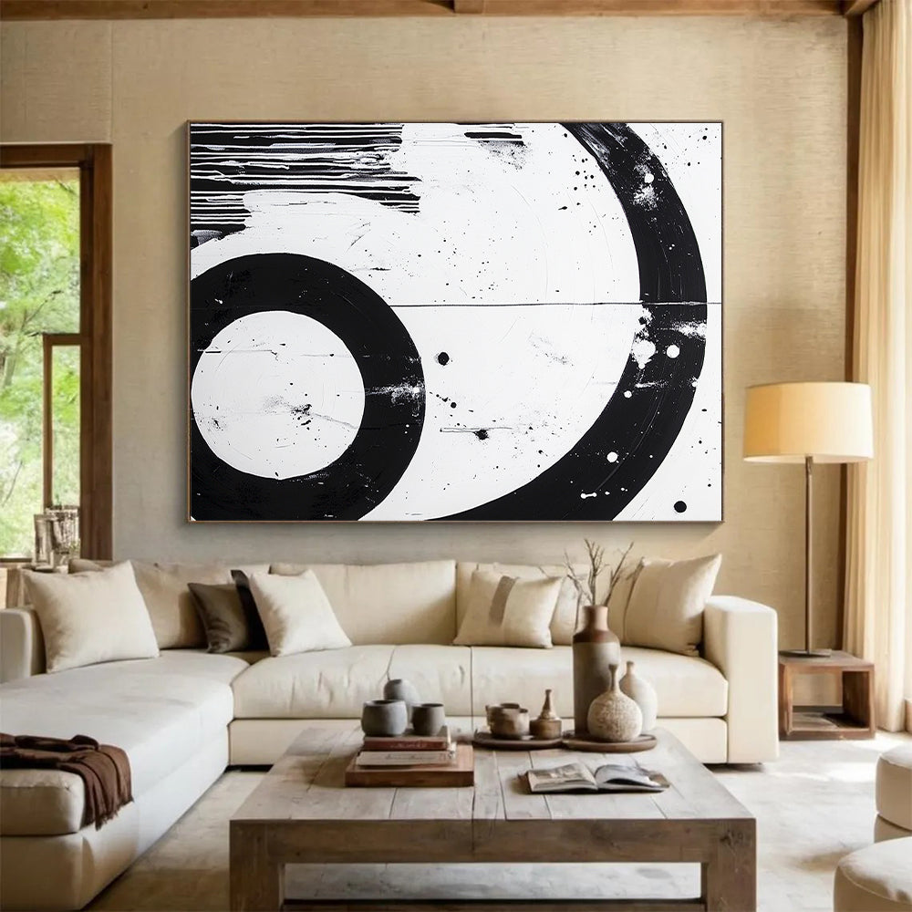 Black, White, Dripping Circles "Grungy Circle Drips" Abstract Street - Art Inspired Painting On Canvas HB180