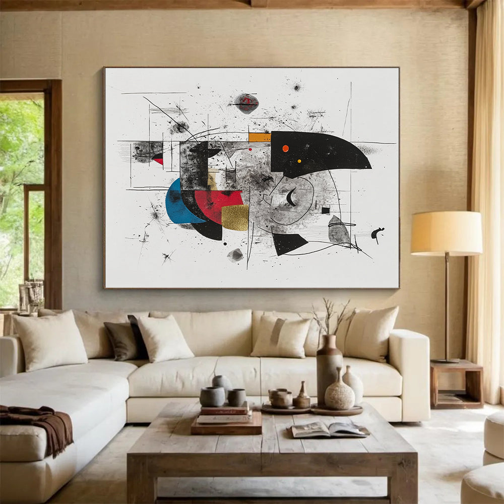 Black, Gray, Gold, Red, Blue and Yellow Abstract Composition "Vibrant Chaos" Painting On Canvas HB333