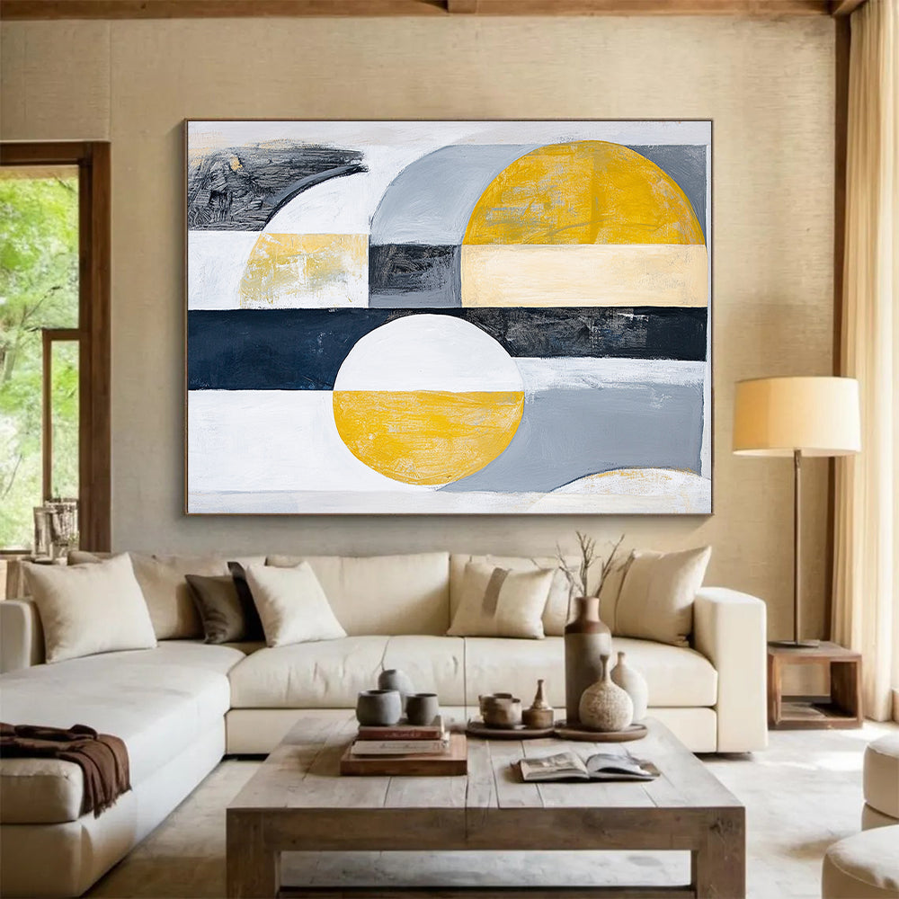 Gray, Black, Gold and Silver Geometric Abstraction "Mystic Geometry" Painting On Canvas HB388