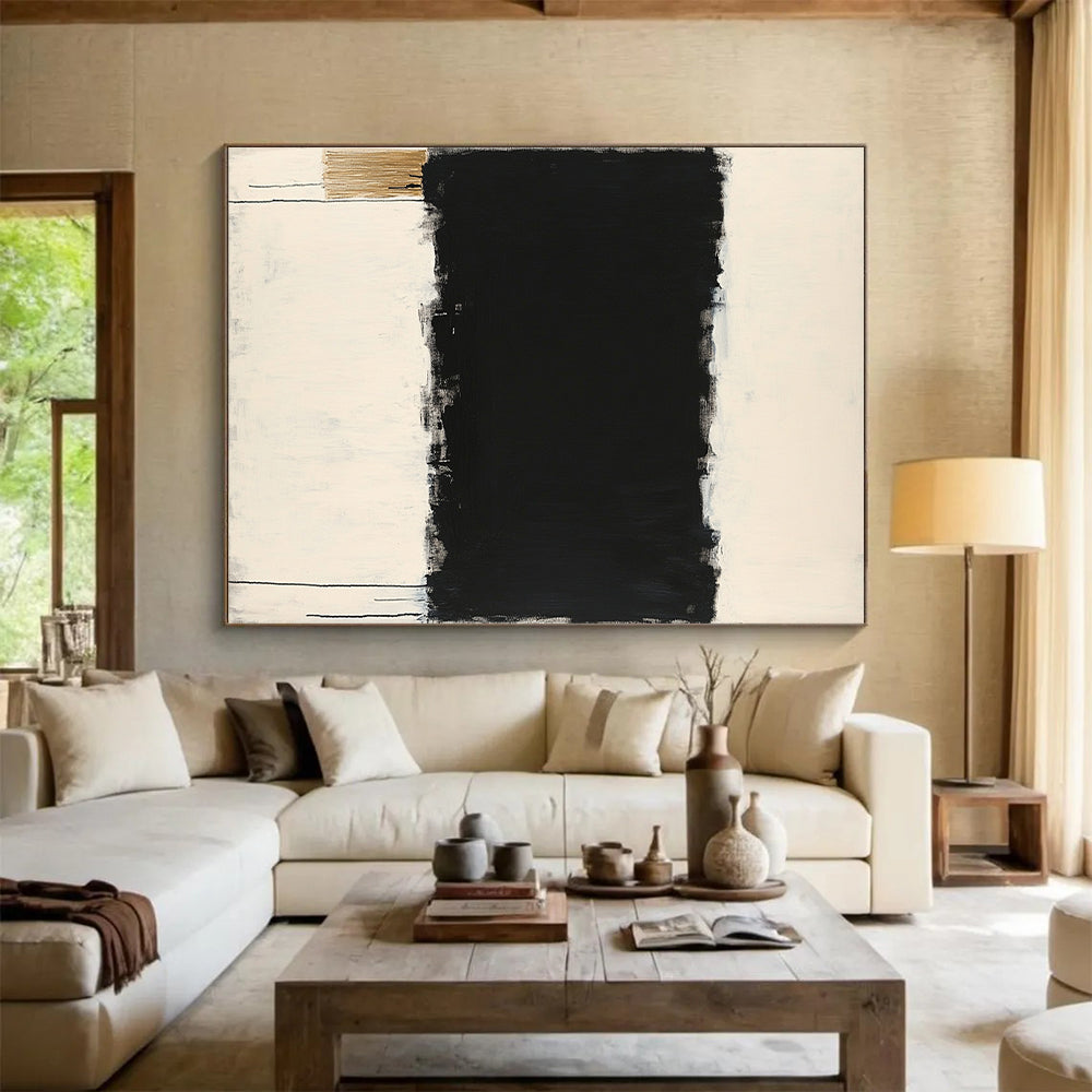 Black & White Minimalist Drip - “Abyss Horizon” Painting On Canvas HB200