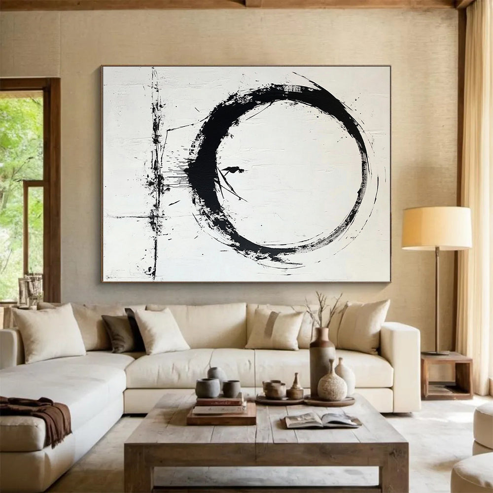 Black Circular Brushstroke with Figure - “Enso Journey” Painting On Canvas HB244