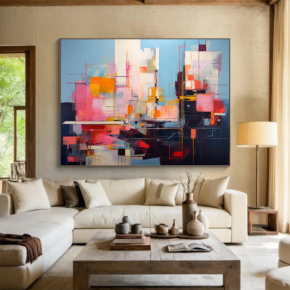 Vibrant Geometric Abstract - Bold Modern Living Room Art DLZ020