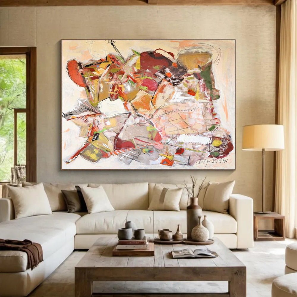 Warm - Toned Abstract Collage - Cozy Living Room Art DLZ241