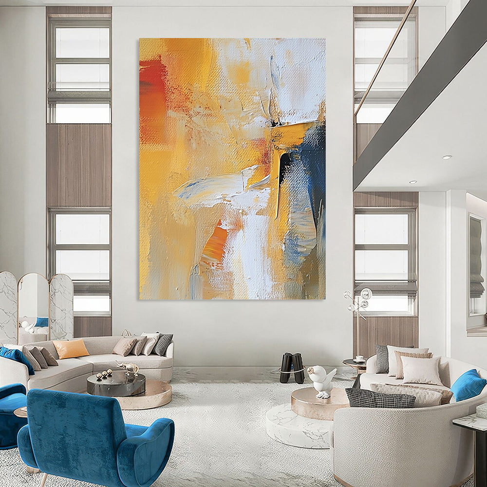 Contemporary abstract artwork featuring warm colors expressive brushstrokes and dynamic textures created with palette knife techniques. DLZ0899