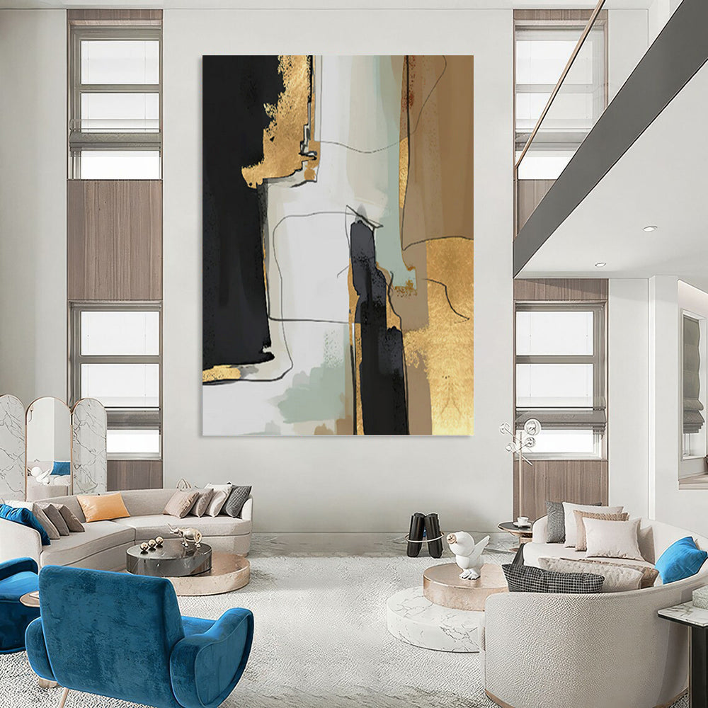 Oversized - Format Vertical Hand - Painted Textured Custom Abstract Gemstone, for Hotels and Entryway DKH1524
