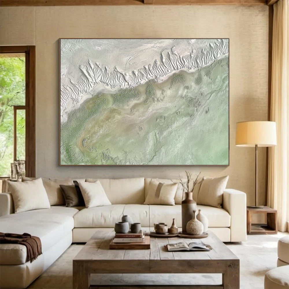 “Textured Earth Aerial” - Greens, Browns, Grays, Aerial View of Textured Terrain - Abstract Acrylic Painting HB1739