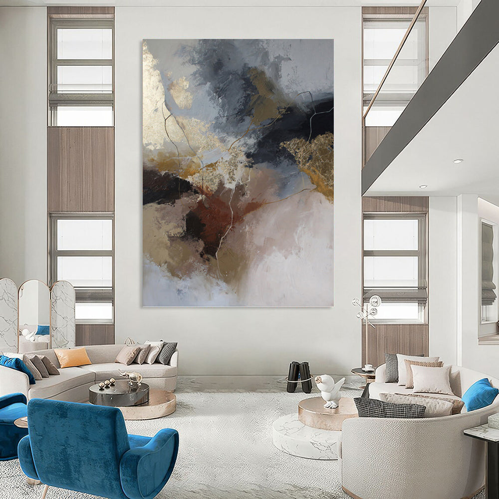 Large - Format Hand - Painted Custom Textured Abstract Mural for Office & Bedroom DKH1017