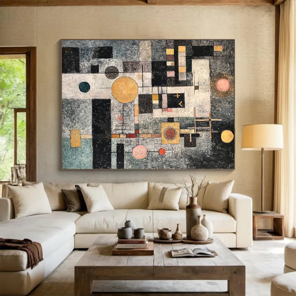 Multicolored Geometric Abstract - “Whimsical Geometric Dream” Painting On Canvas HB208