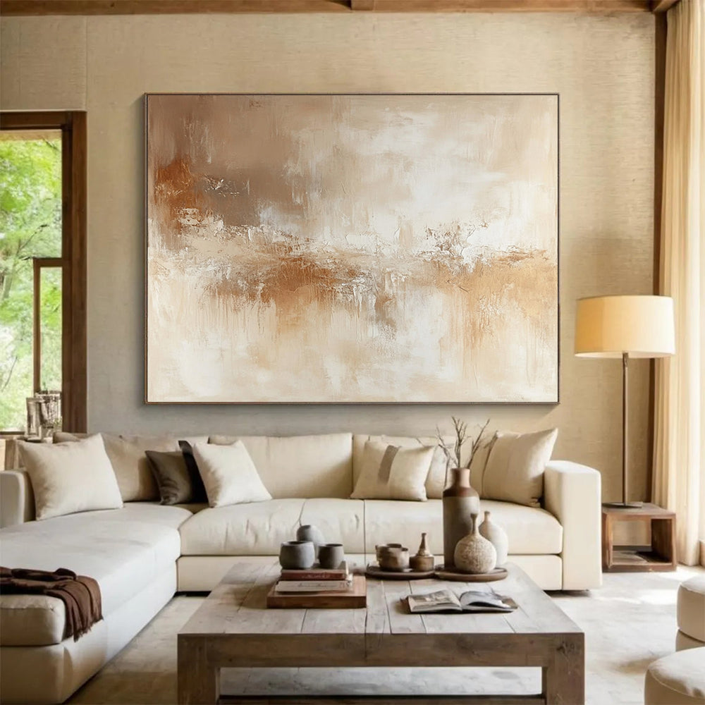 “Beige - Brown Abstract Flow” - Beige, Brown, Flowing Textures Painting On Canvas HB0789