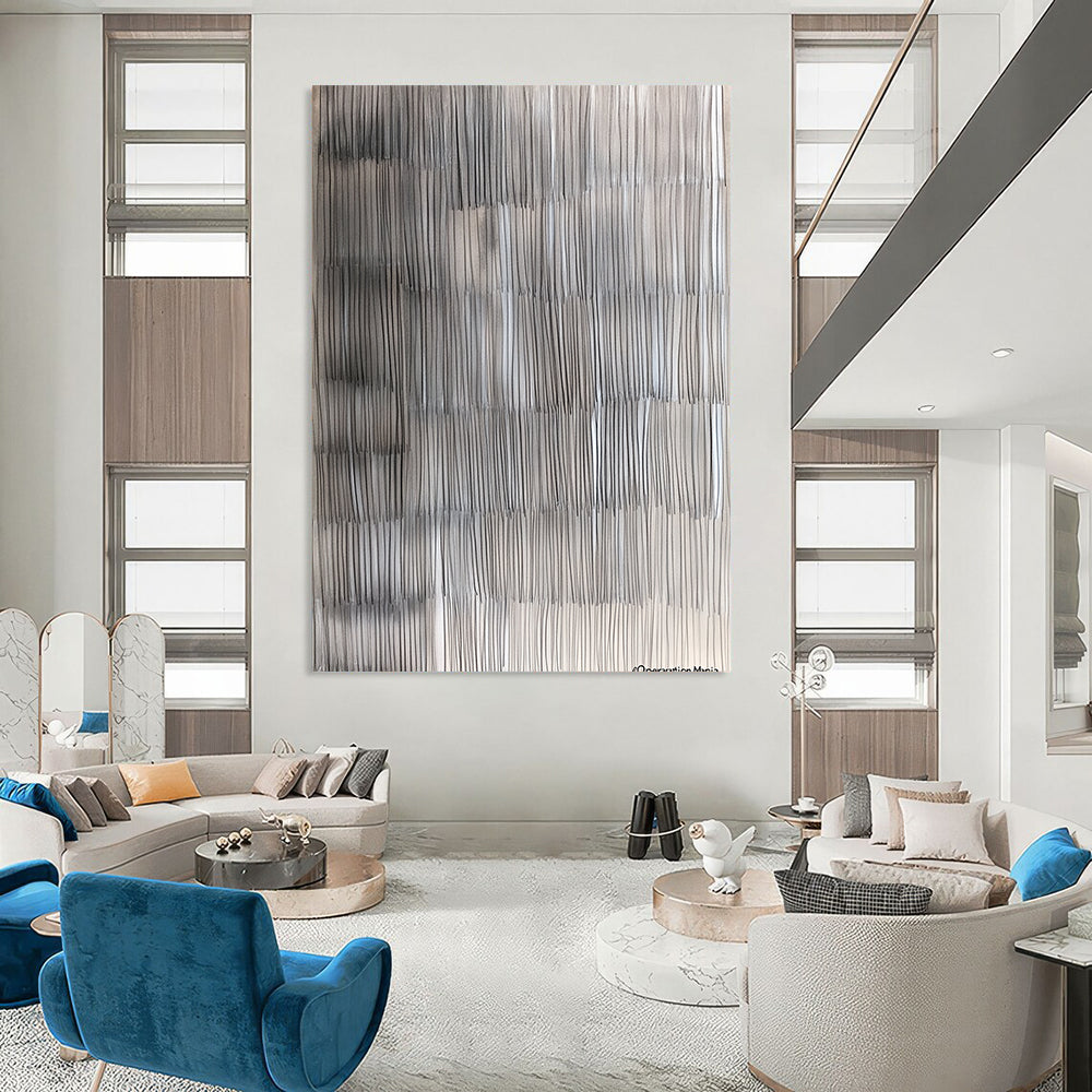 Contemporary hand-painted abstract artwork featuring intricate gray lines that mimic wood grain textures while blending realism and abstraction for a stunning visual depth. DLZ1253