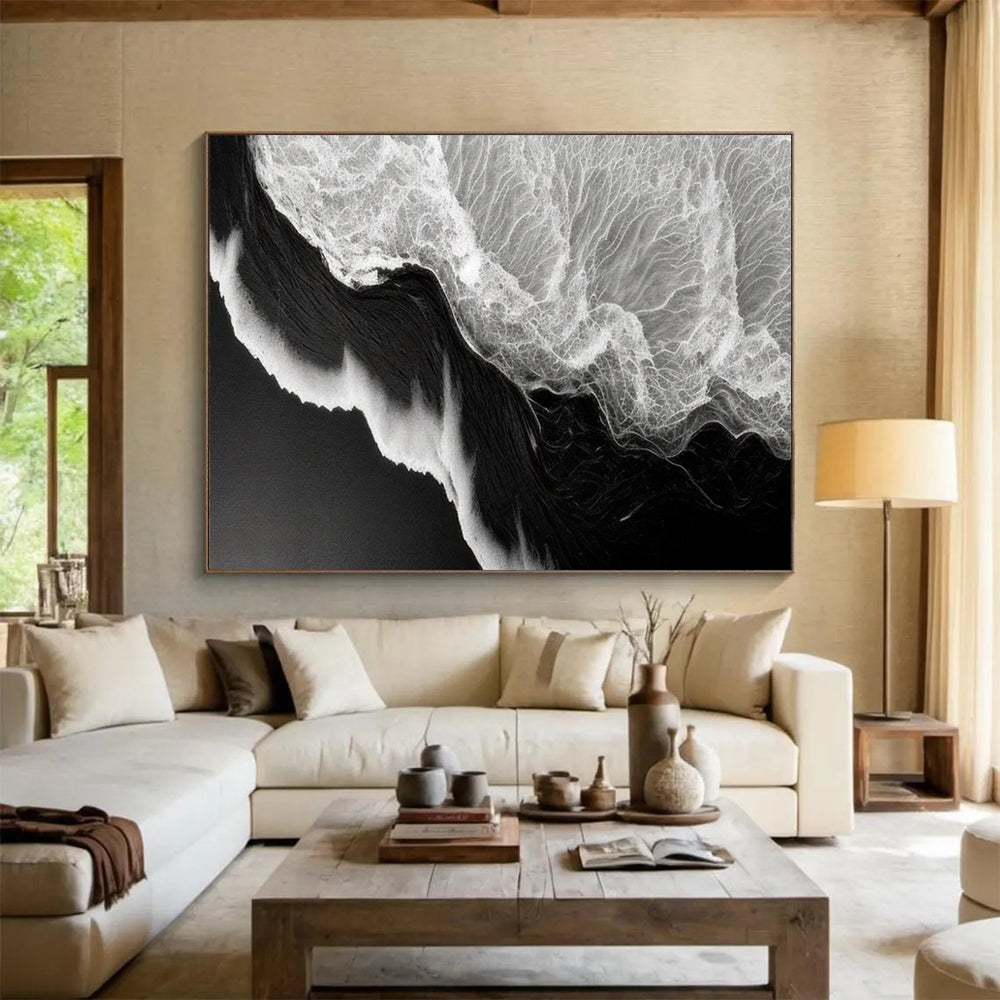 Black & White Wave Textures - Dramatic Bathroom Art DLZ075