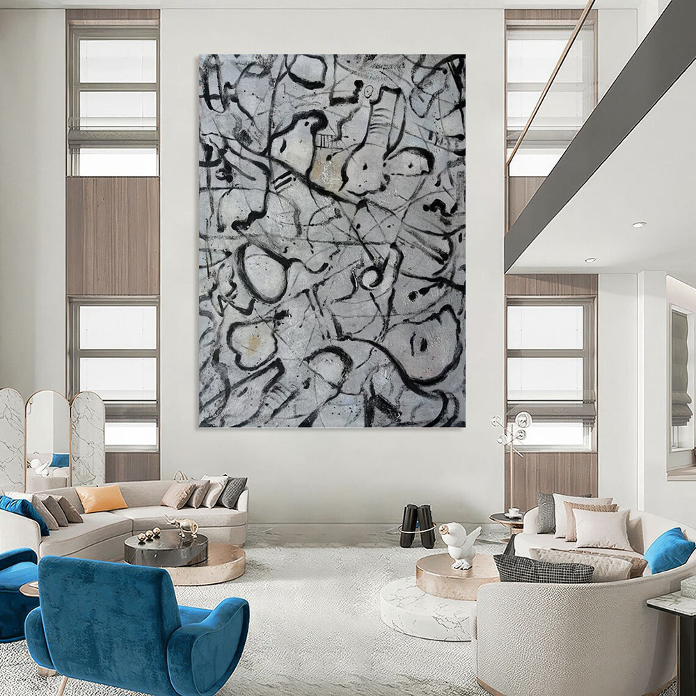 Imperial Vertical Hand - Painted Custom Abstract Narrative (with Silk Textures) for Bedroom and Living Room DKH1591
