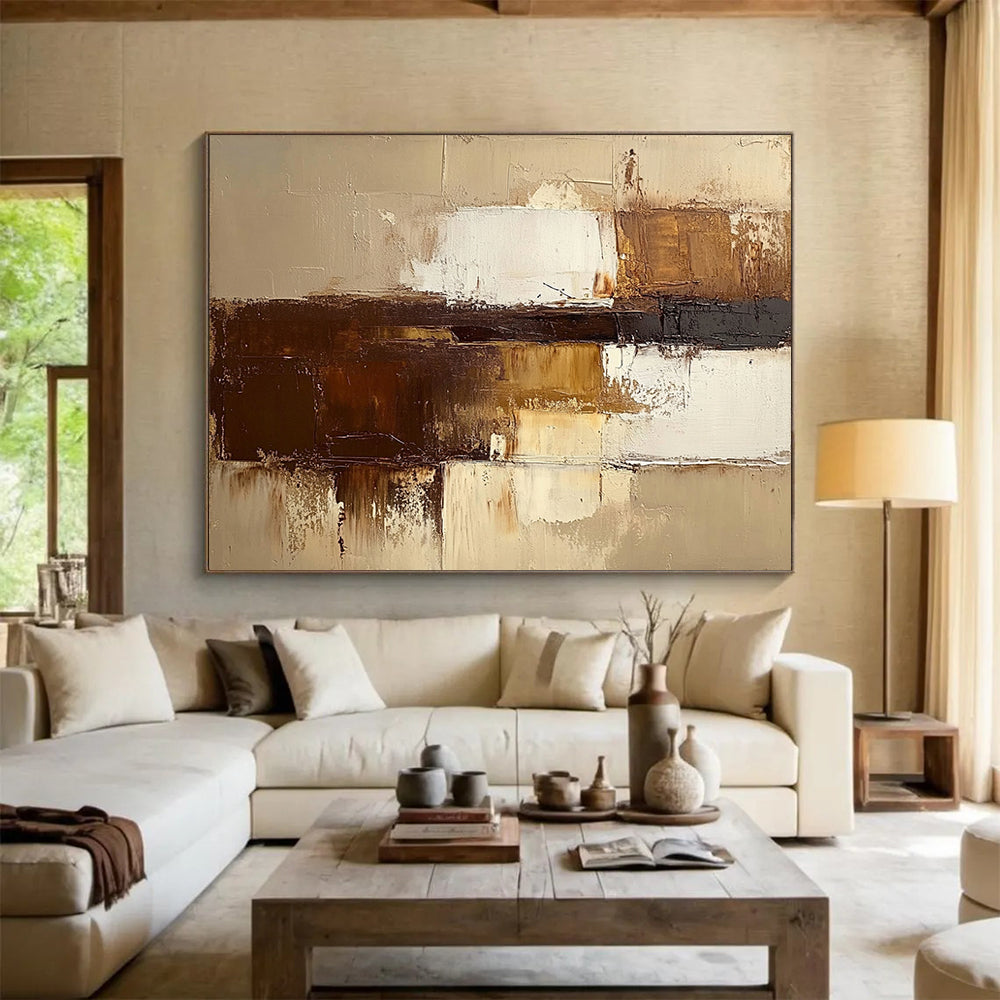 “Earthy Layers” - Brown, Beige, White, Textured Abstract Blocks Painting On Canvas HB1039