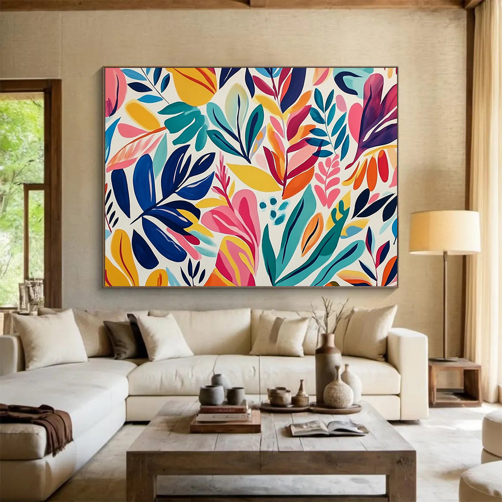 “Colorful Leaf Pattern” - Blue, Green, Pink, Yellow, Vibrant Botanical Design - Gouache Painting HB1661