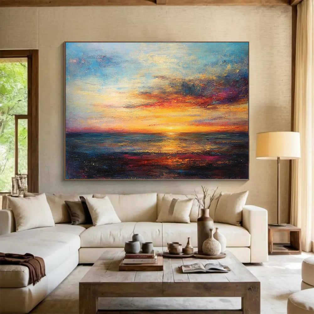 Colorful Sea Sunset - Romantic Landscape Oil Painting On Canvas HB0477