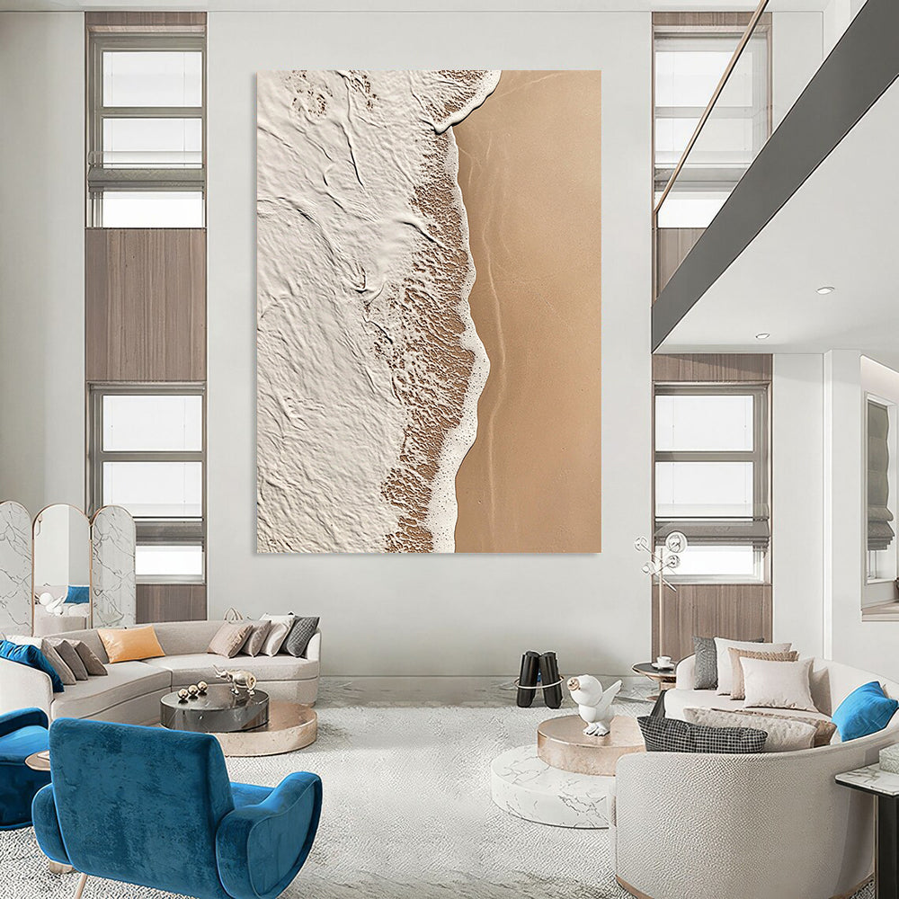Contemporary abstract art showcasing intricate beige and white patterns blending with solid brown, evoking calmness and natural tranquility. DLZ1182