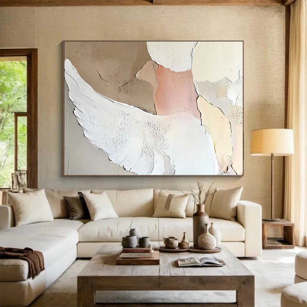 “Minimalist Winged Bird” - Neutral Hues, Textured Bird, Abstract Figurative Painting On Canvas HB0998