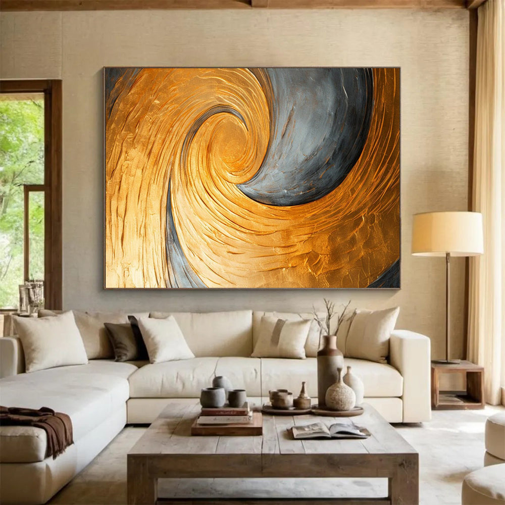 Gold & Gray Swirl Textured Art - Luxe Modern Living Room Focal Point DLZ176