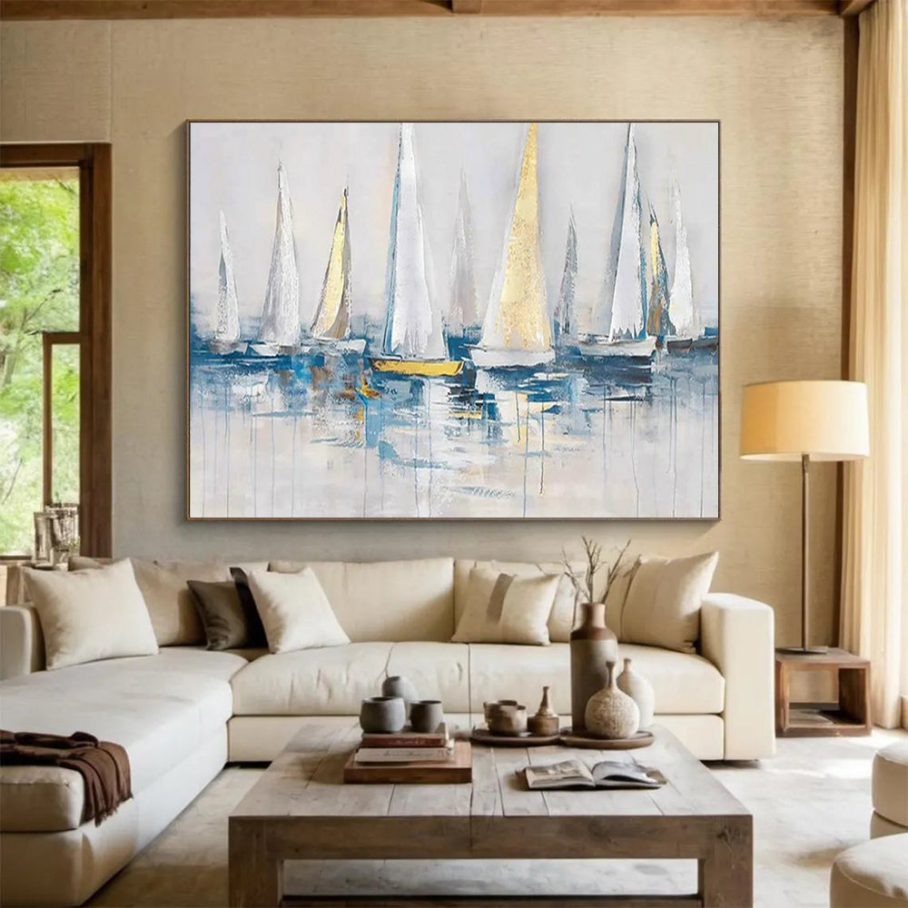 Sailboats on Calm Sea - Nautical Living Room or Office Art DLZ257