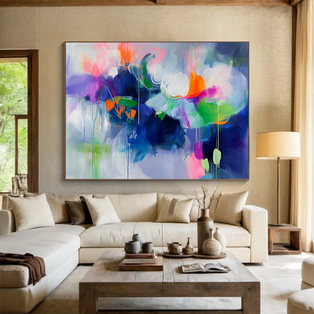 “Vibrant Floral Swirls” - Purple, Pink, Green, Orange, Abstract Flower - like Painting On Canvas HB1060