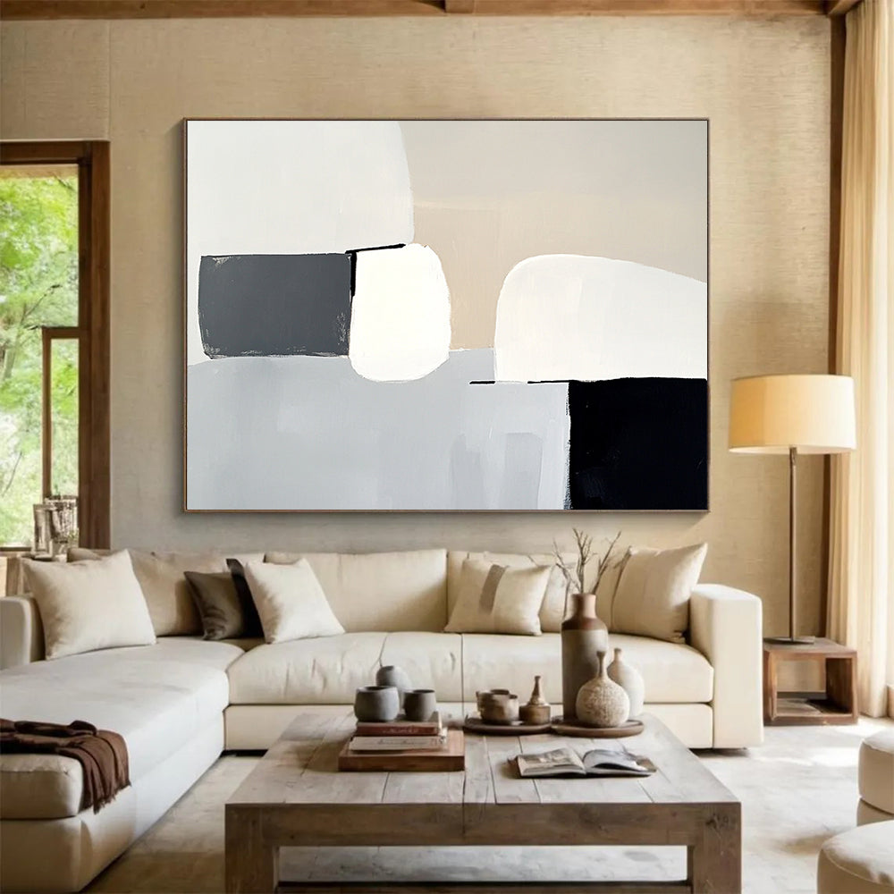 “Monochrome Minimalism” - Gray, White, Black, Abstract Forms - Minimalist Acrylic Painting HB1511
