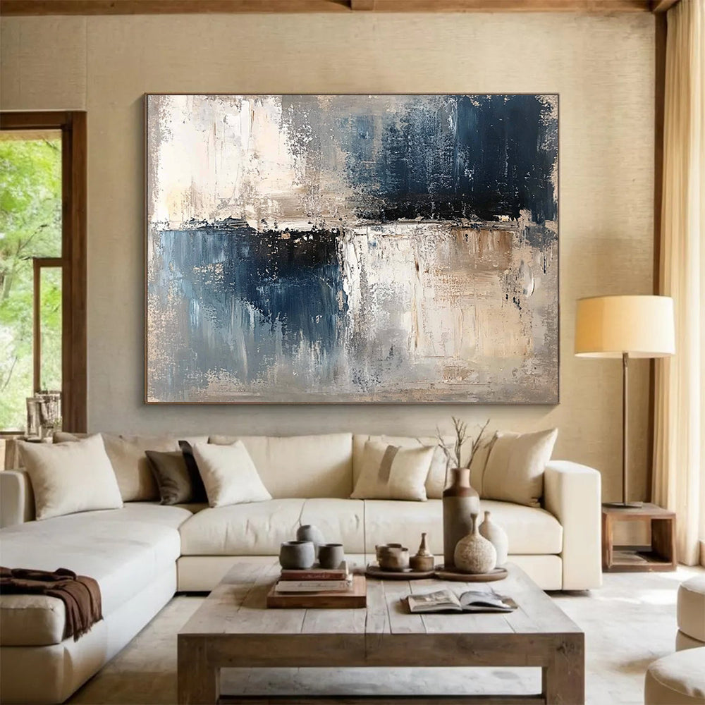 “Neutral Abstract Textures” - Gray, Blue, Beige, Textured Abstract Painting On Canvas HB0994