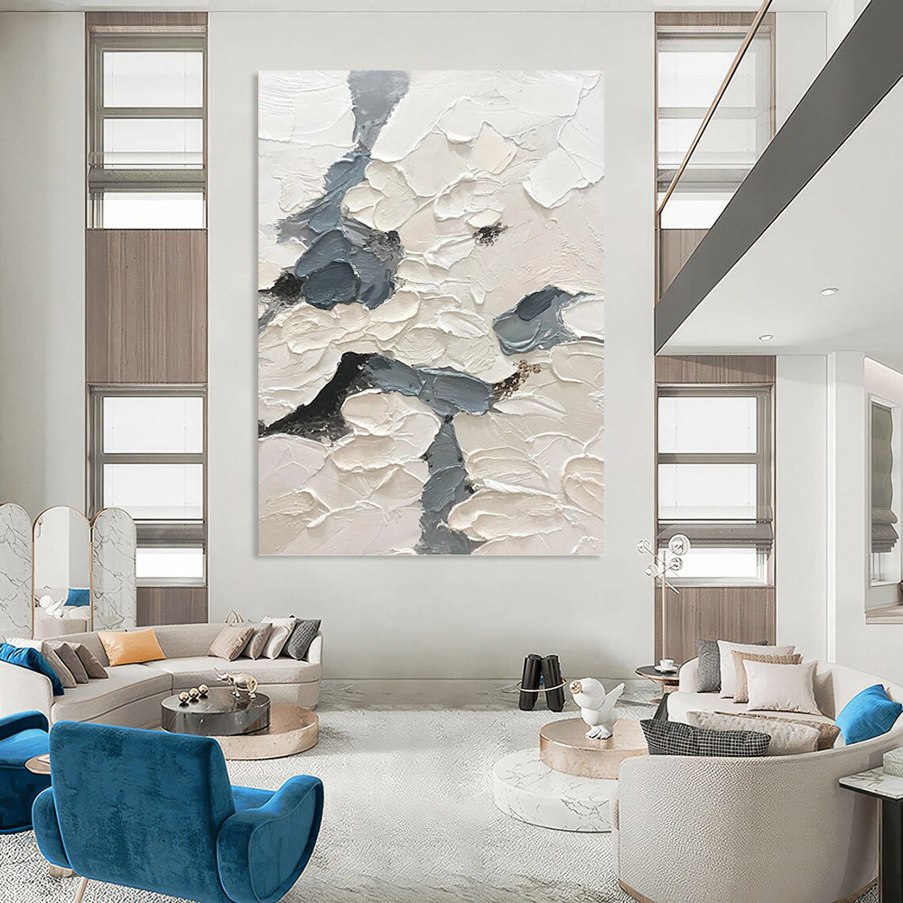 Designer - Led Luxury: Hand - Rendered Textured Canvas Abstract for Dining Room & Hotel Suite DKH1160